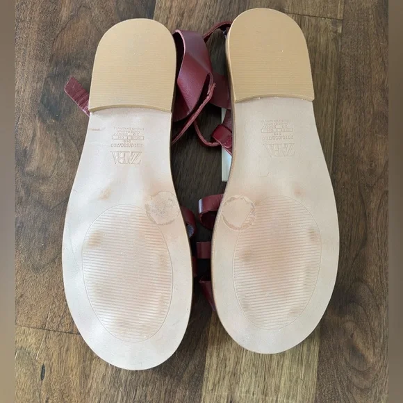 NWT Zara Burgundy Leather Cage (Fisherman) Sandals - Picture 3 of 5